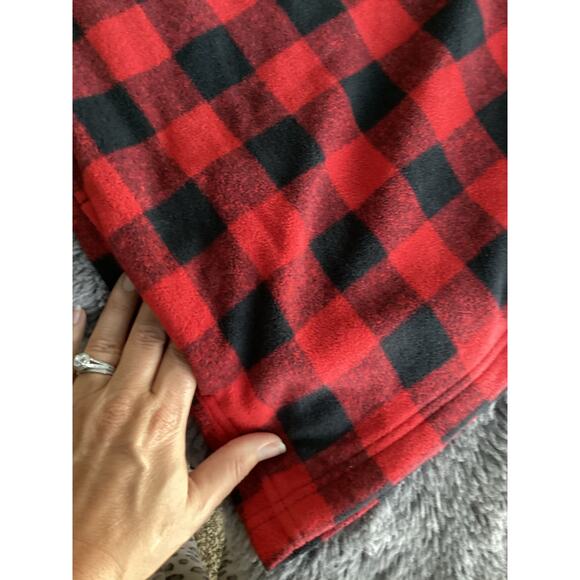 Eddie Bauer Buffalo Plaid Bauer 1/4-Snap Fleece Sweatshirt Black Red Medium - Picture 7 of 9